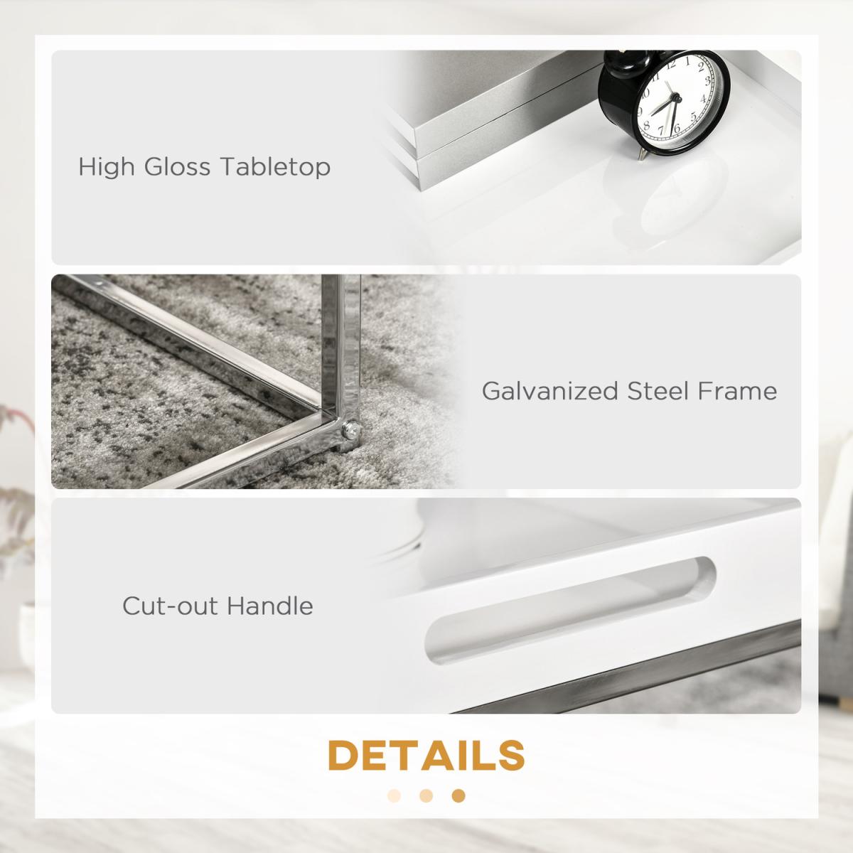 Coffee Table Set of 3, Modern Nest of Tables with Steel Frame - High gloss – image 4