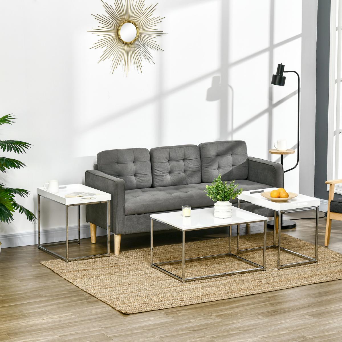 Coffee Table Set of 3, Modern Nest of Tables with Steel Frame - High gloss – image 5
