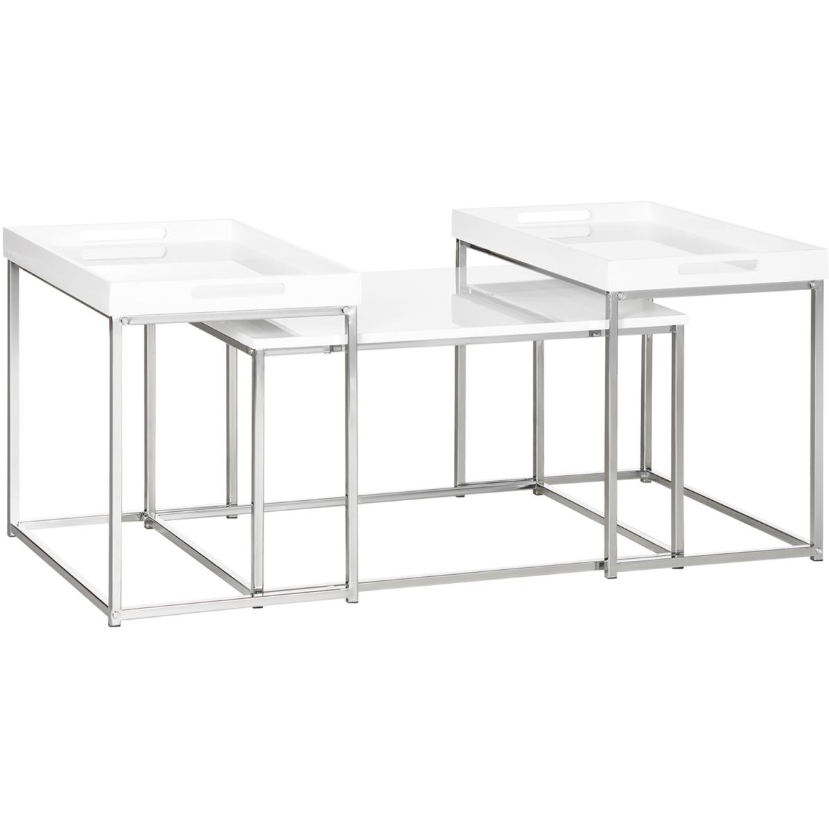 Coffee Table Set of 3, Modern Nest of Tables with Steel Frame - High gloss – image 6