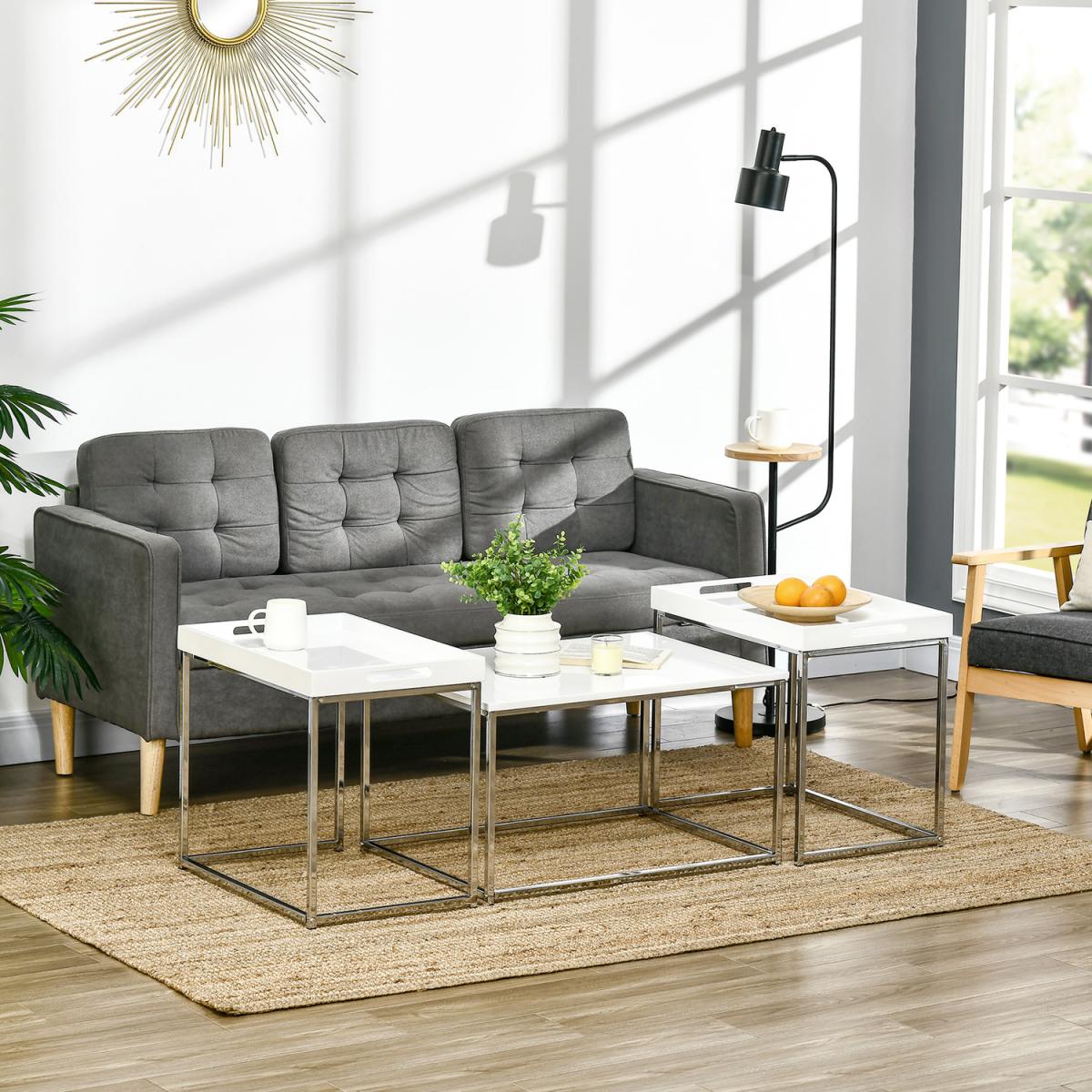 Coffee Table Set of 3, Modern Nest of Tables with Steel Frame - High gloss – image 7
