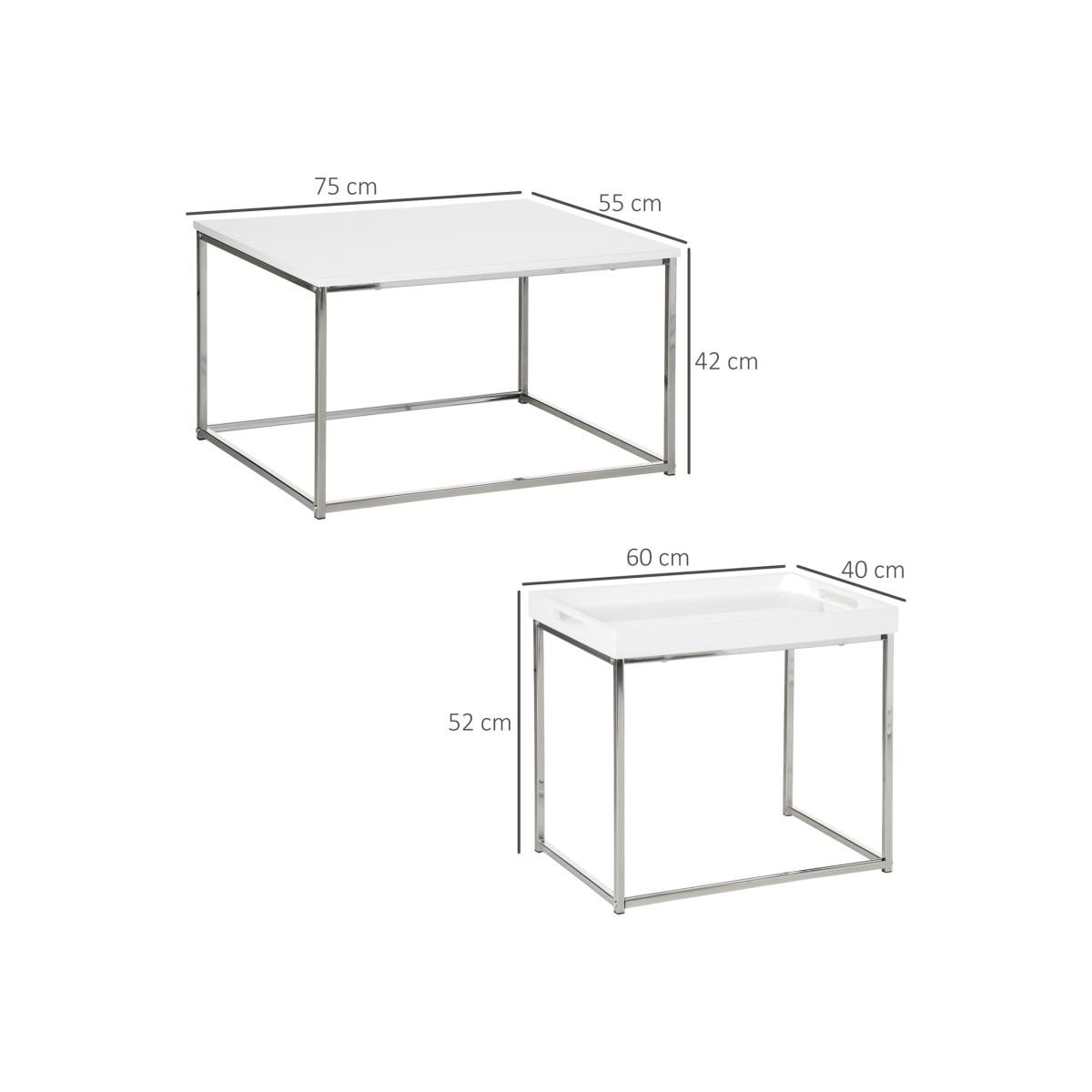 Coffee Table Set of 3, Modern Nest of Tables with Steel Frame - High gloss – image 1