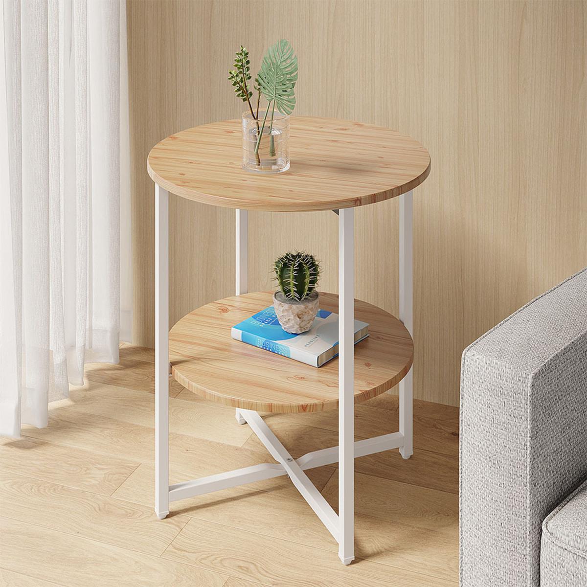 Minimalist 2-Tier Small Round Coffee Table - Natural – image 1