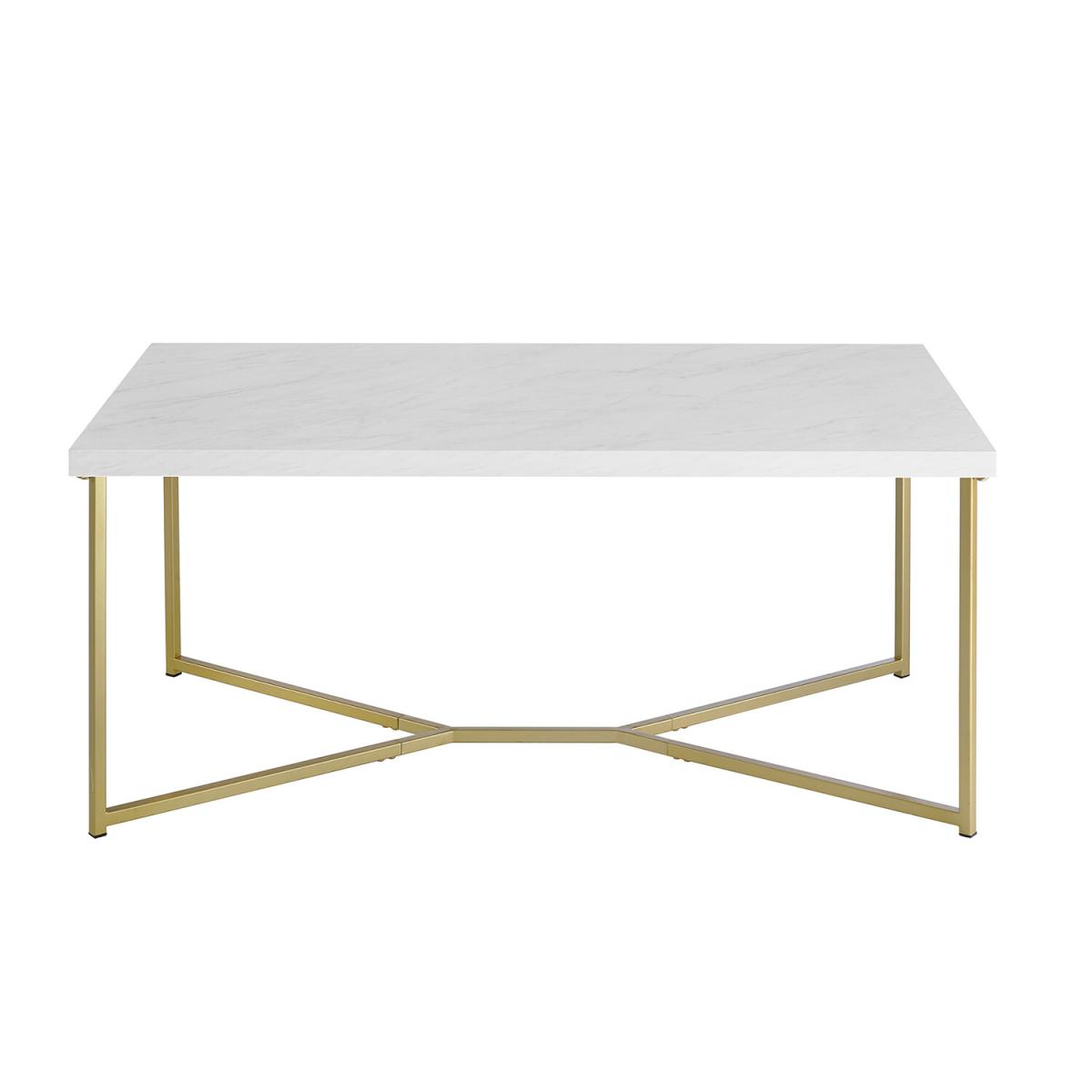 Rhea White Marble Effect Coffee Table - Gold – image 2
