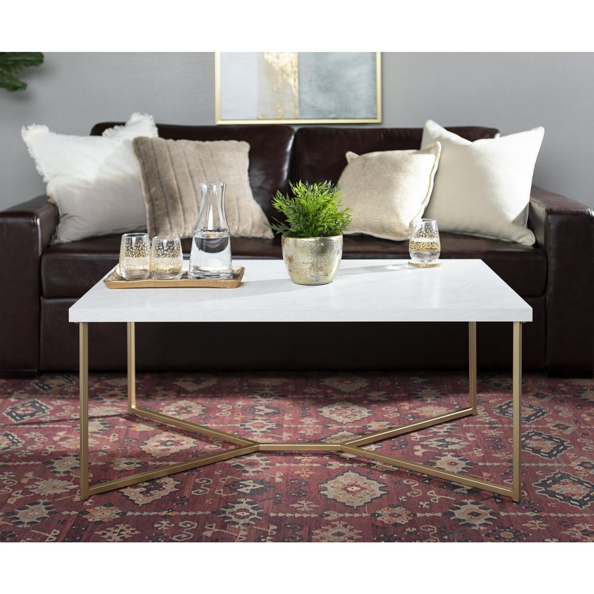 Rhea White Marble Effect Coffee Table - Gold – image 3