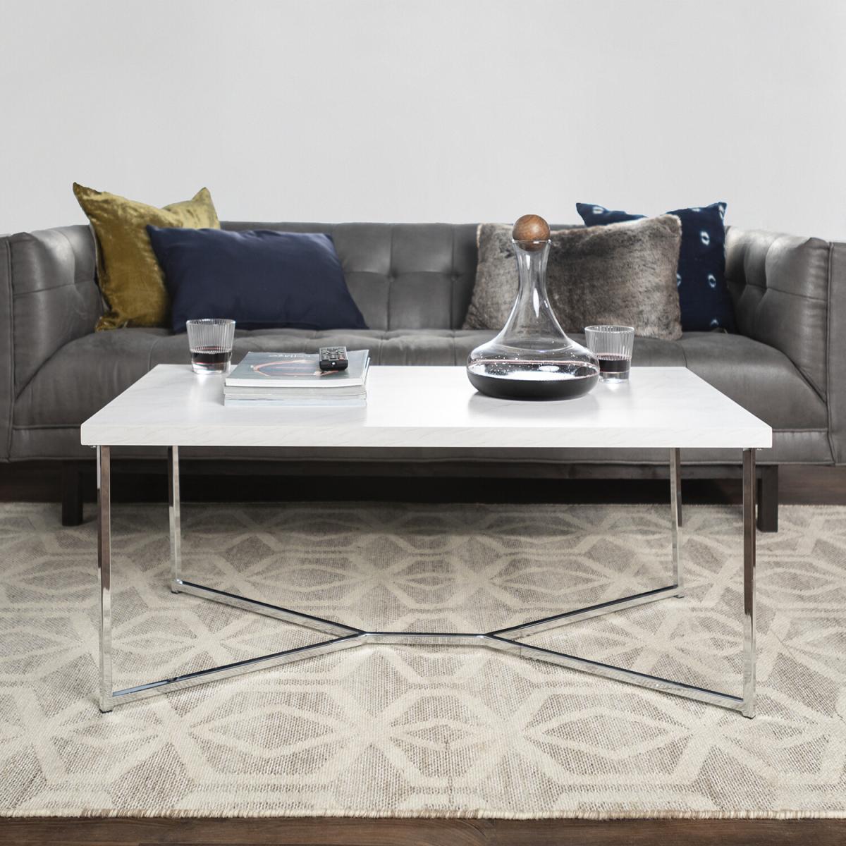 Rhea White Marble Effect Coffee Table - Gold – image 8