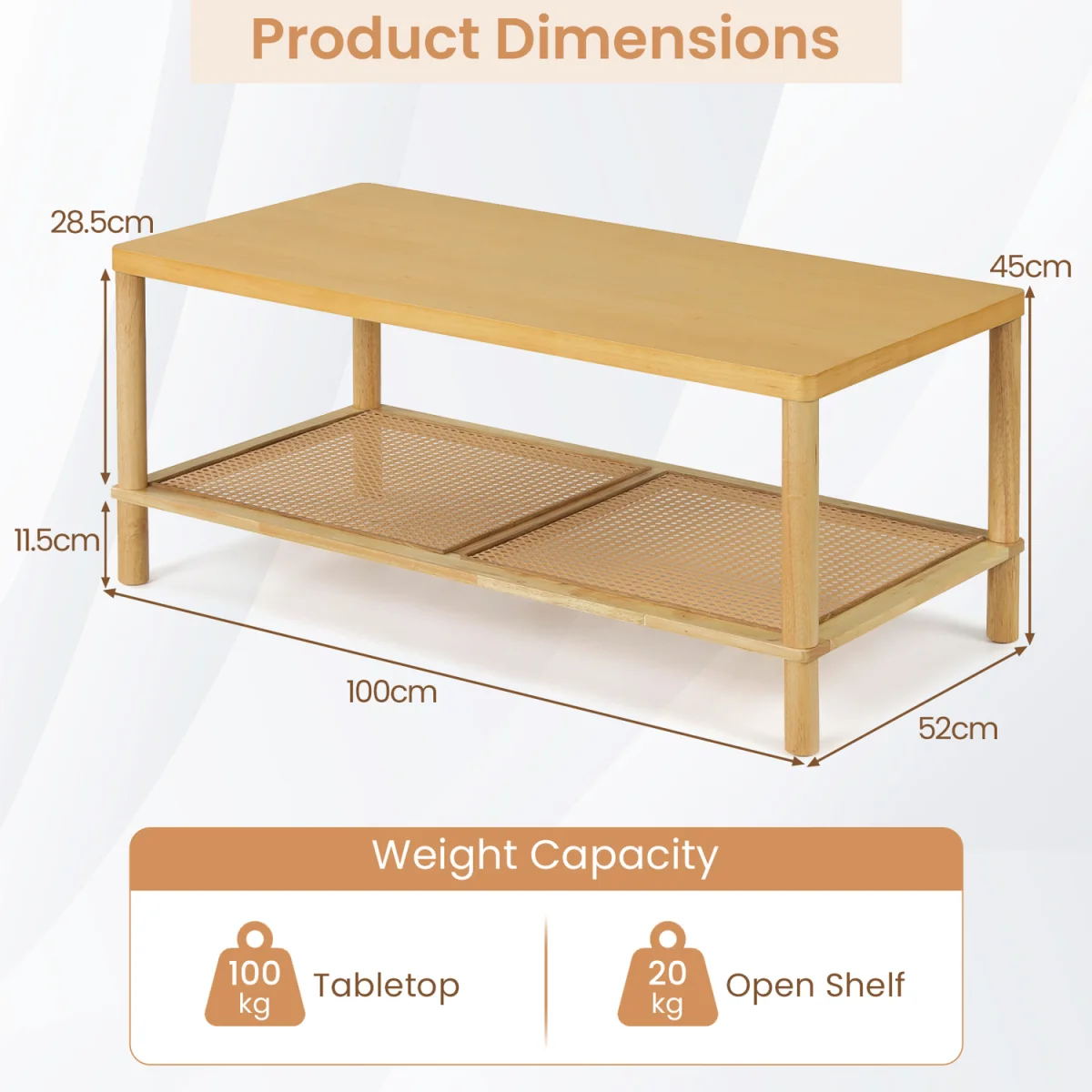 2 Tier Rectangular Boho Coffee Table with Rubber Wood Frame - Brown – image 3