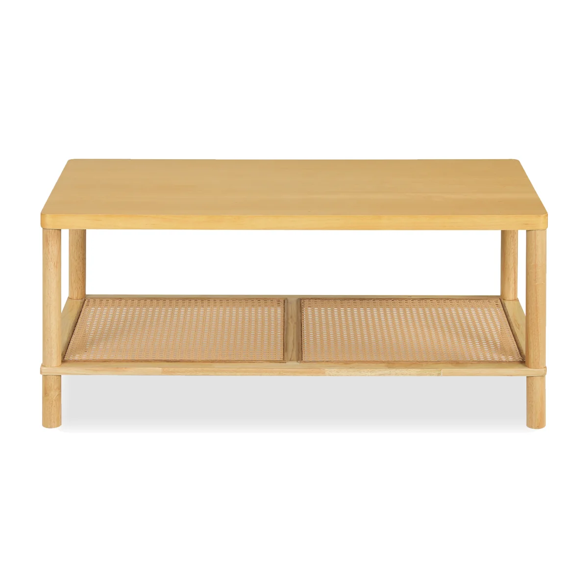 2 Tier Rectangular Boho Coffee Table with Rubber Wood Frame - Brown – image 1