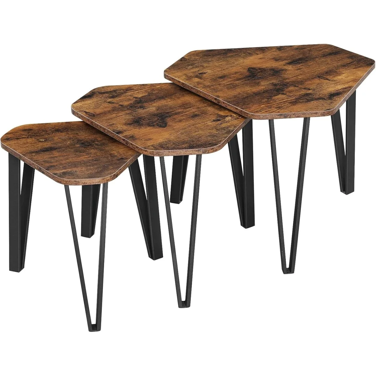 Set of 3 Industrial Nesting Coffee Tables, Stacking Side Table Set for Living Room - Rustic Brown and Black – image 3