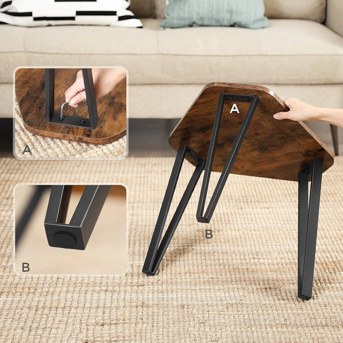 Set of 3 Industrial Nesting Coffee Tables, Stacking Side Table Set for Living Room - Rustic Brown and Black – image 5