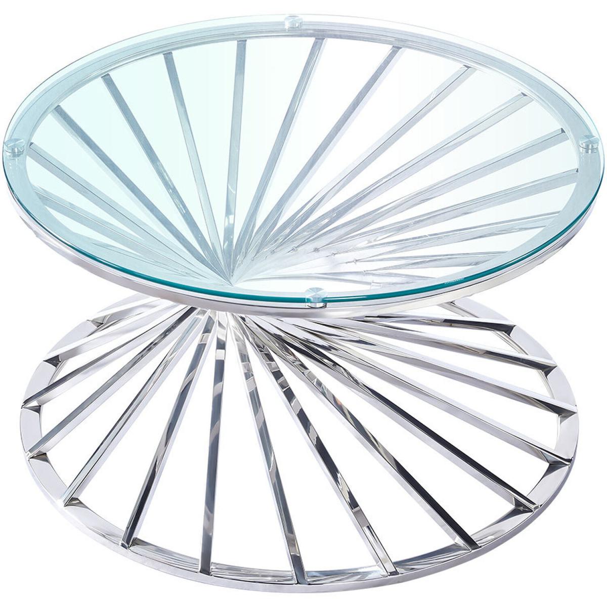 Clear Round Tempered Glass top Sofa Side Coffee Table With Chromed Leg - Silvery – image 7