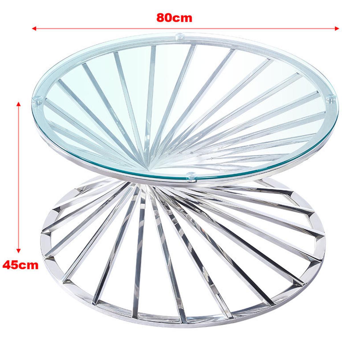 Clear Round Tempered Glass top Sofa Side Coffee Table With Chromed Leg - Silvery – image 8