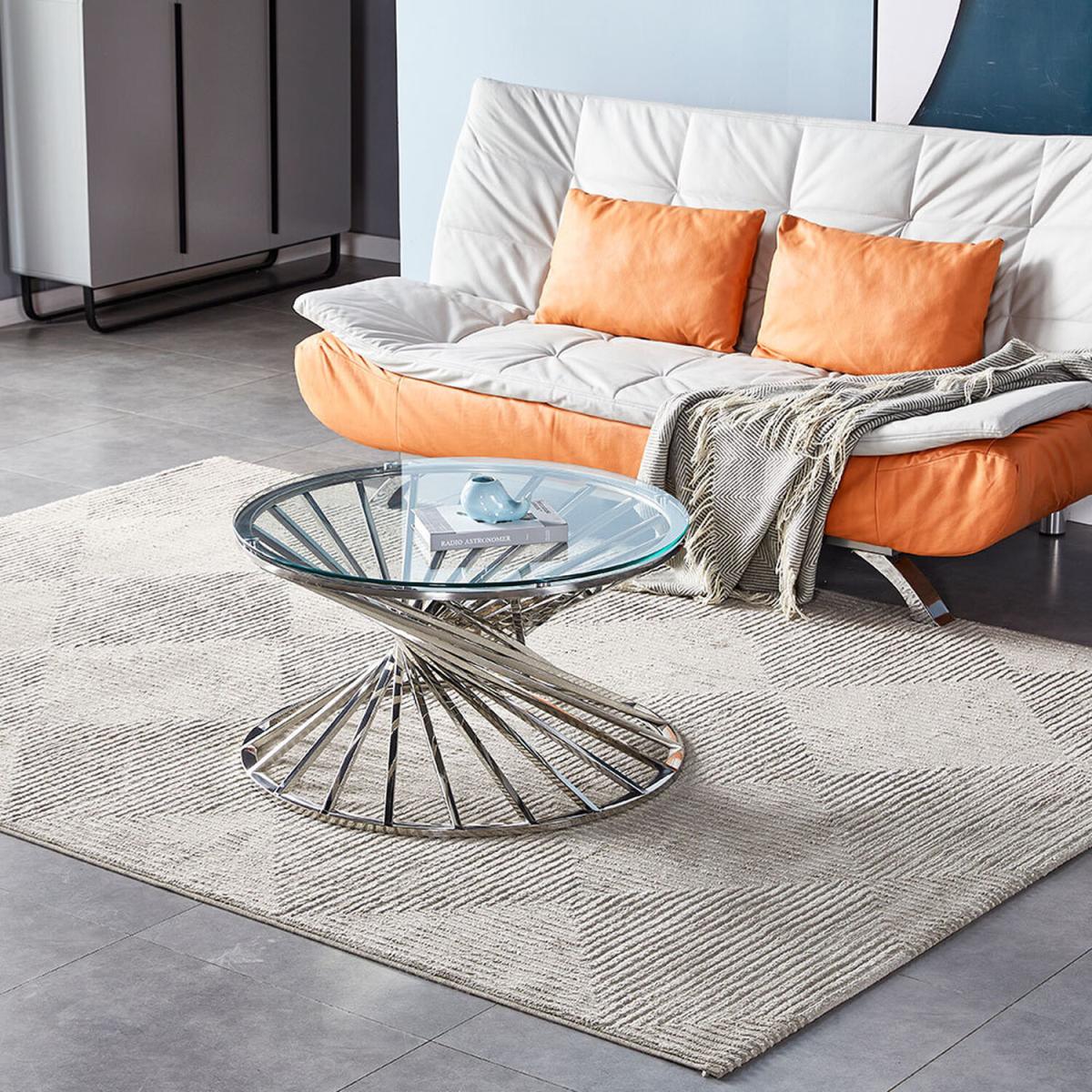 Clear Round Tempered Glass top Sofa Side Coffee Table With Chromed Leg - Silvery – image 10
