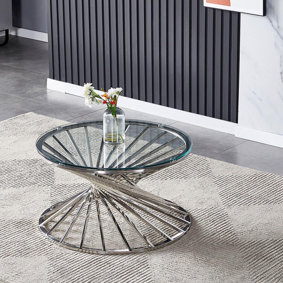 Clear Round Tempered Glass top Sofa Side Coffee Table With Chromed Leg - Silvery – image 1