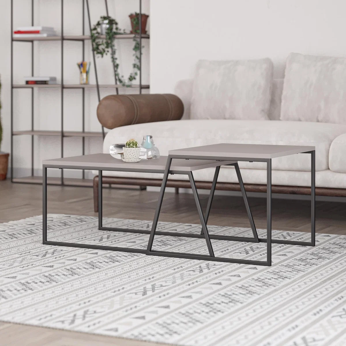 FWStyle Set Of 2 Nesting Coffee Tables Scratch Resistant - Mocha Grey