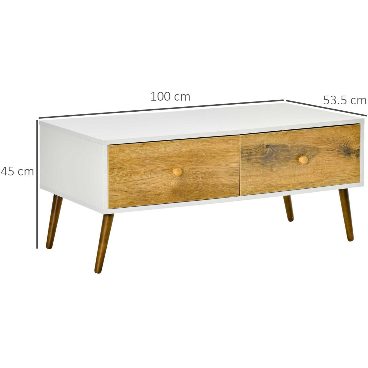 Coffee Table with 4 Drawers - White, Natural Wood Finish – image 3