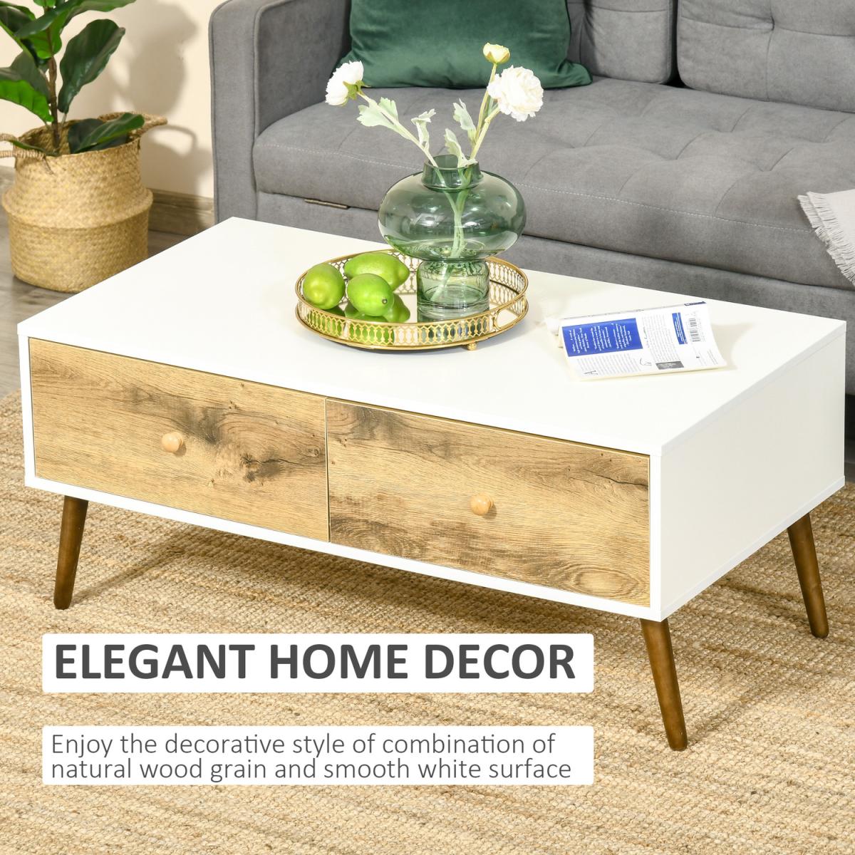 Coffee Table with 4 Drawers - White, Natural Wood Finish – image 4