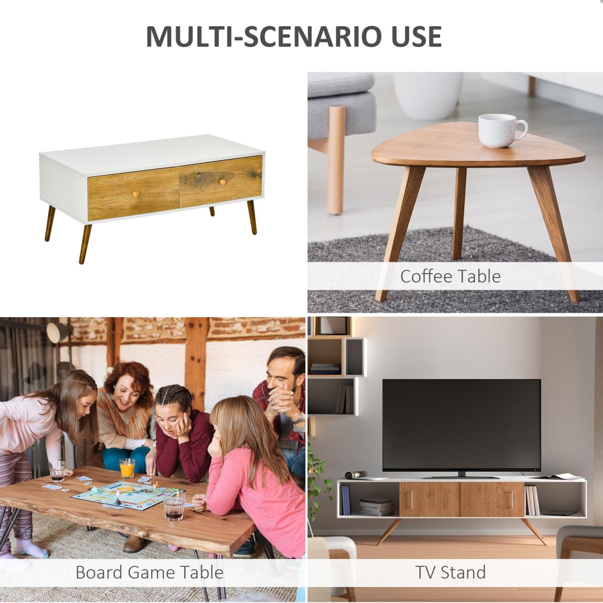 Coffee Table with 4 Drawers - White, Natural Wood Finish – image 5