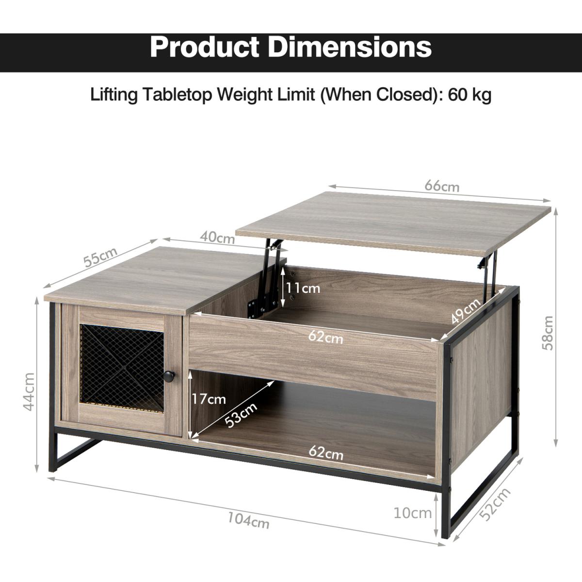 Lift-Top Coffee Table - Grey – image 3