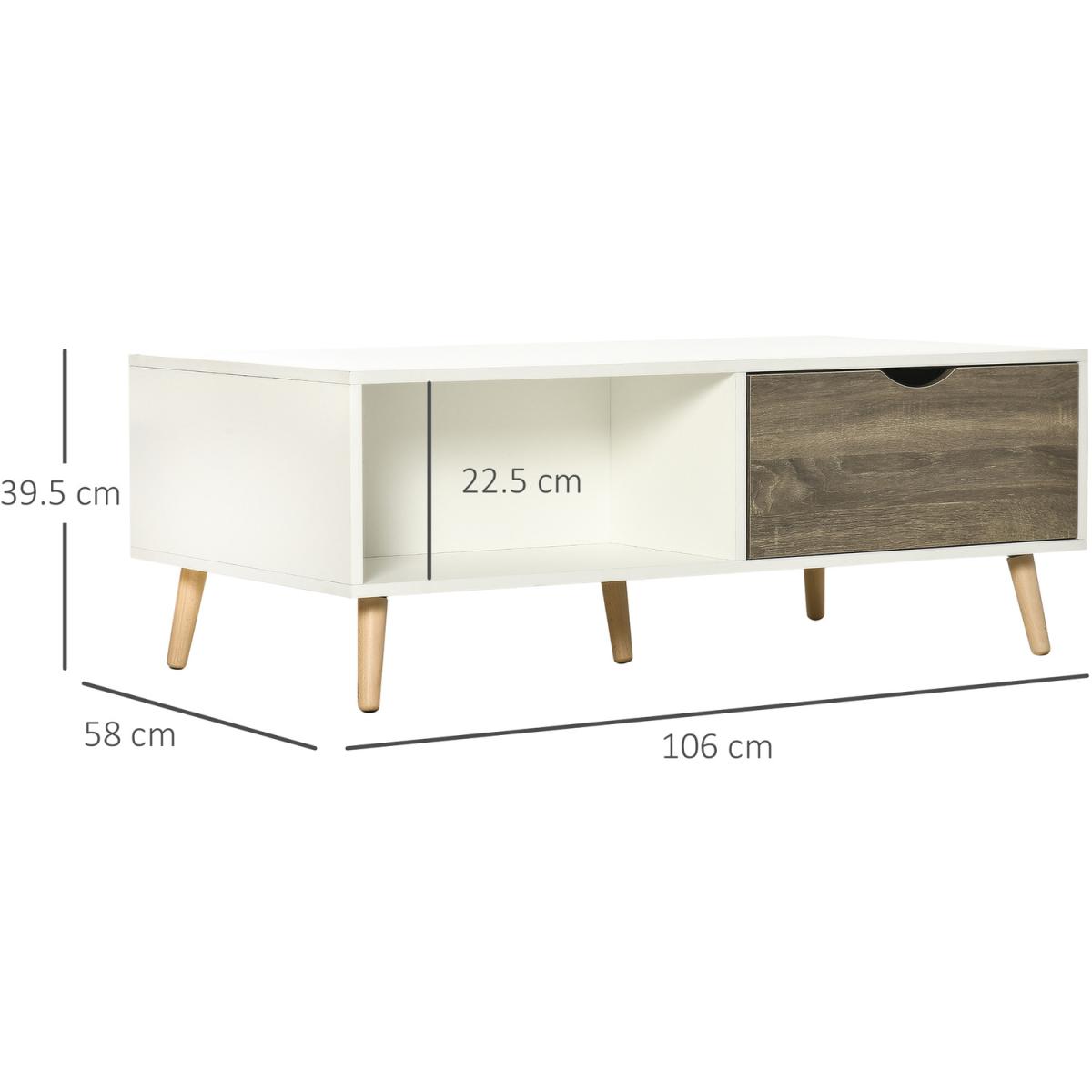 Coffee Table, Modern Tea Table with Open Storage Shelves - White – image 2