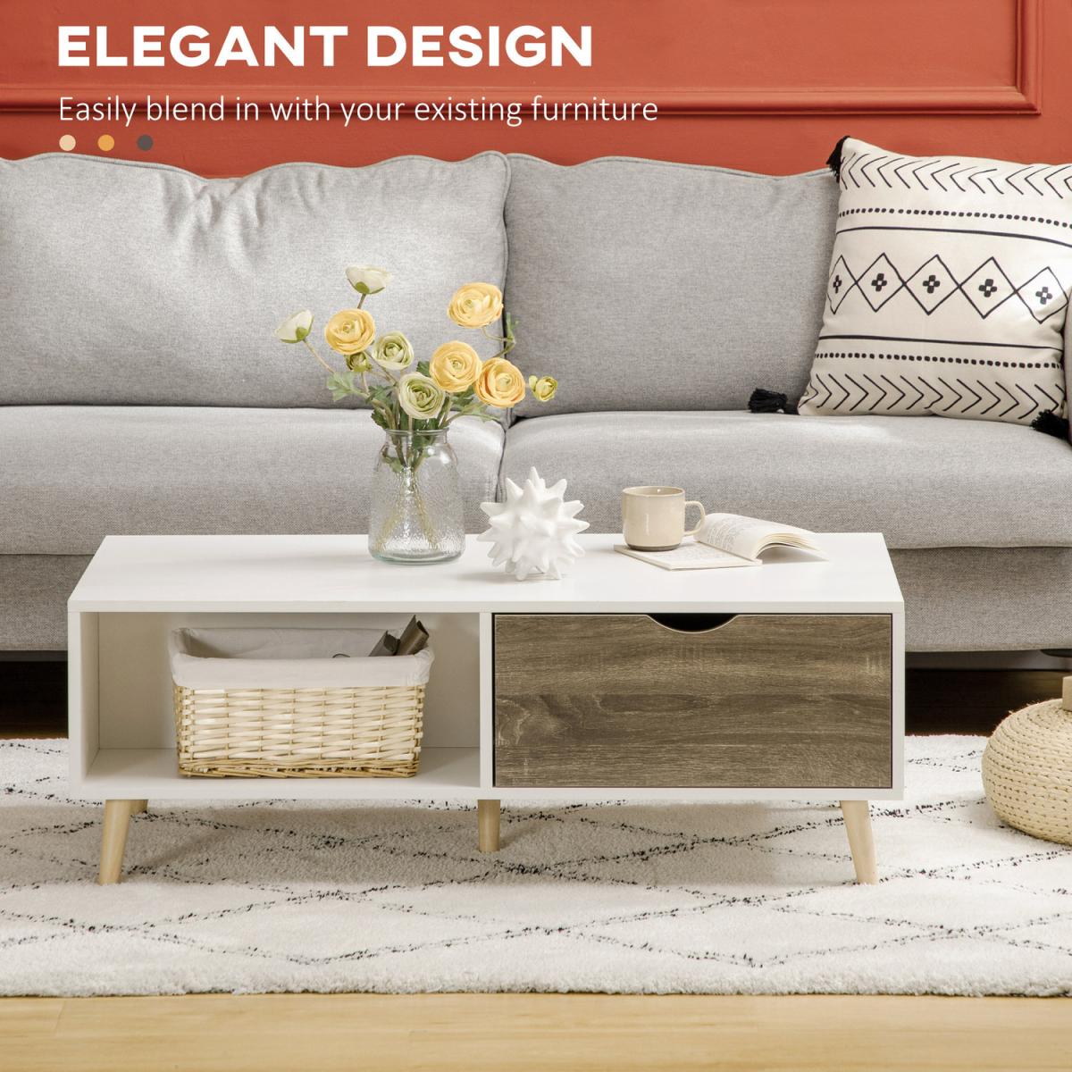 Coffee Table, Modern Tea Table with Open Storage Shelves - White – image 3