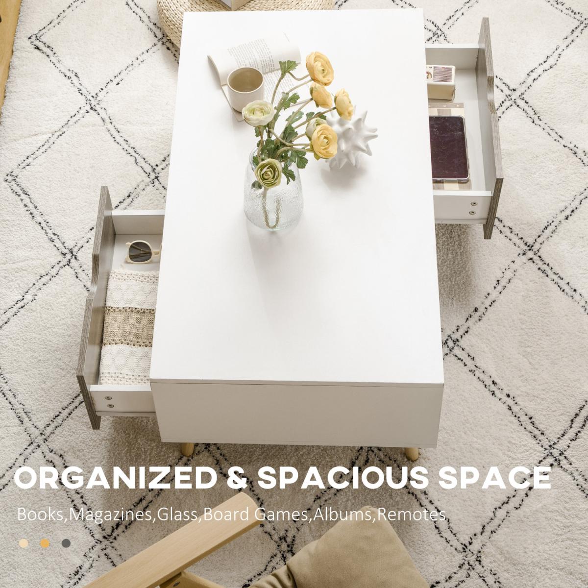 Coffee Table, Modern Tea Table with Open Storage Shelves - White – image 4