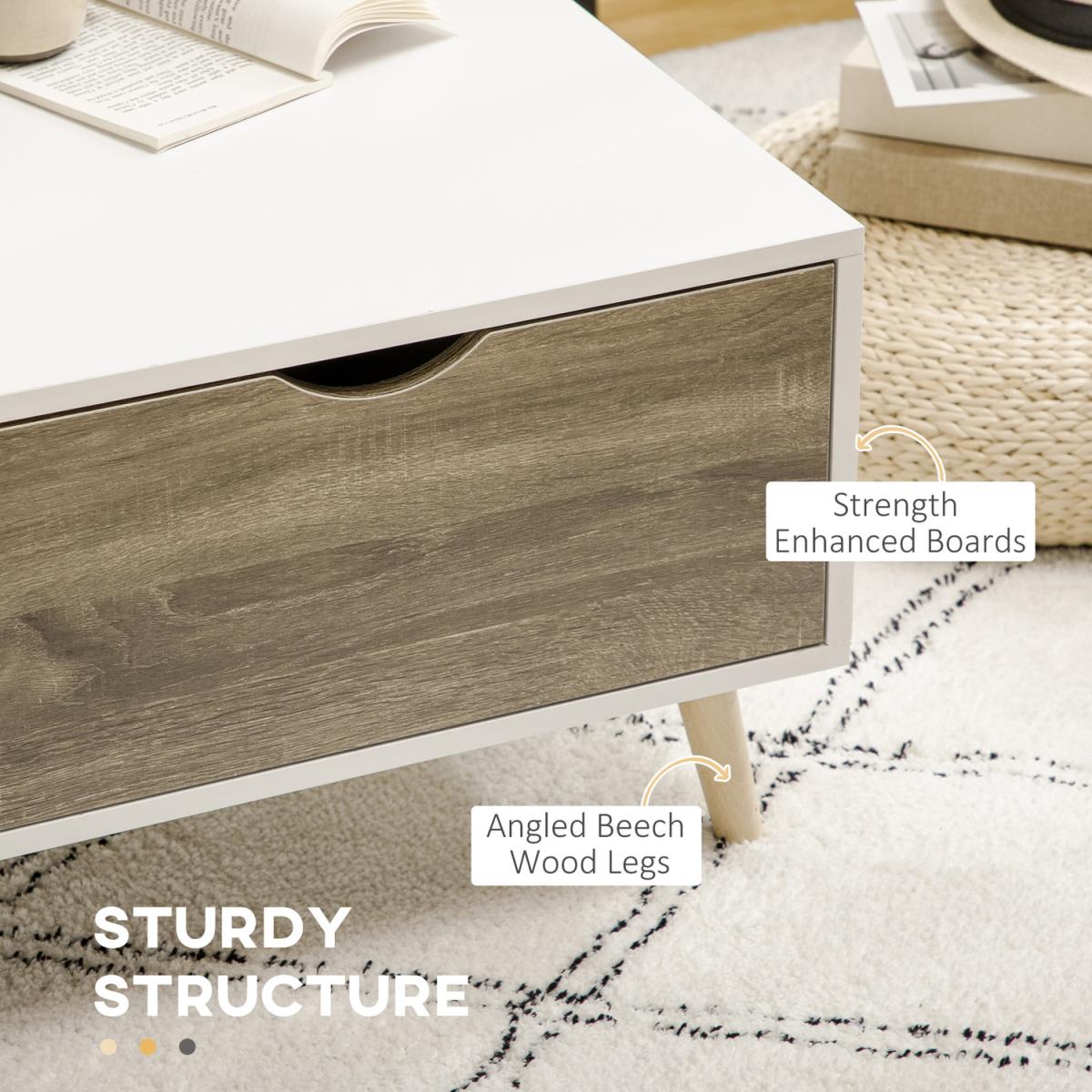 Coffee Table, Modern Tea Table with Open Storage Shelves - White – image 5