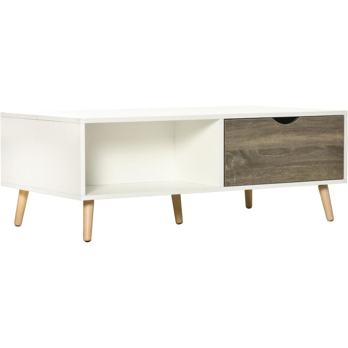 Coffee Table, Modern Tea Table with Open Storage Shelves - White – image 7