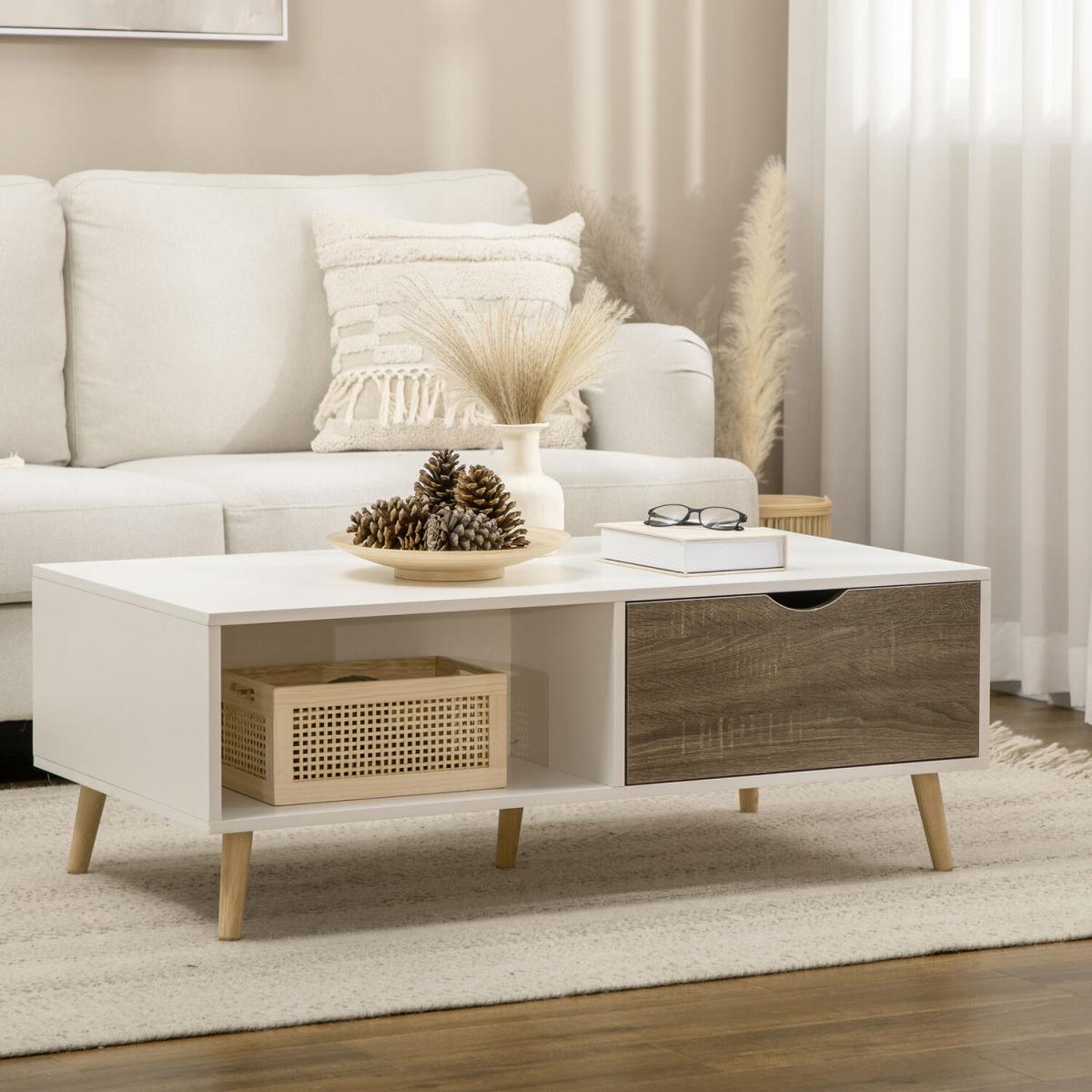 Coffee Table, Modern Tea Table with Open Storage Shelves - White – image 1