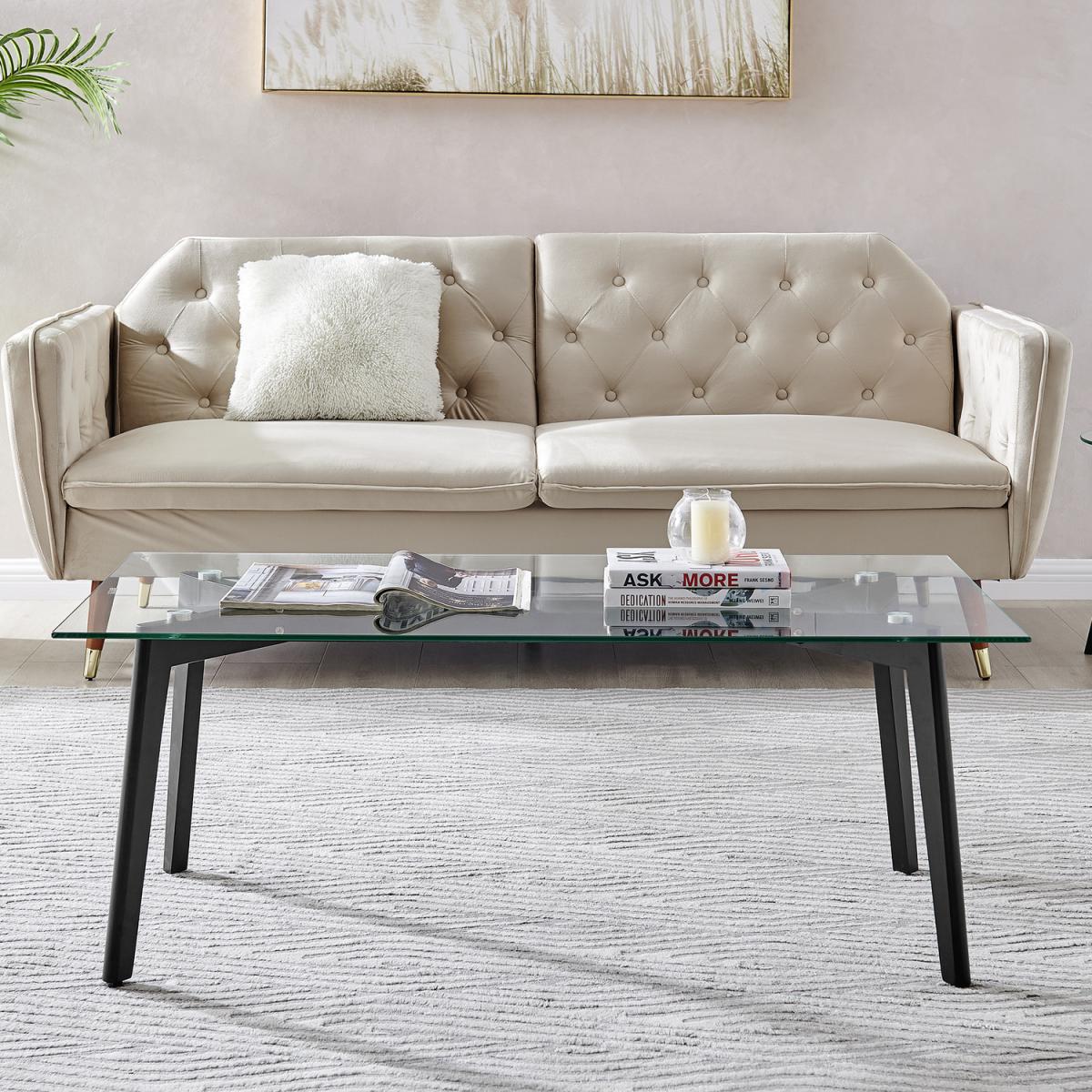 Malmo Rectagular Glass and Wood Coffee Table - Black Legs – image 4