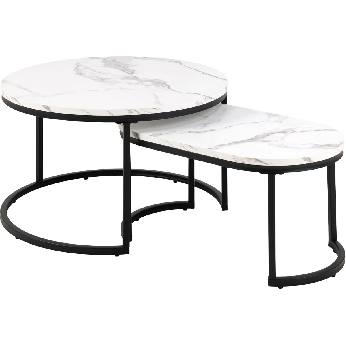 Spiro Coffee Table Set with White Marble Melamine Top & Black Legs - White – image 2