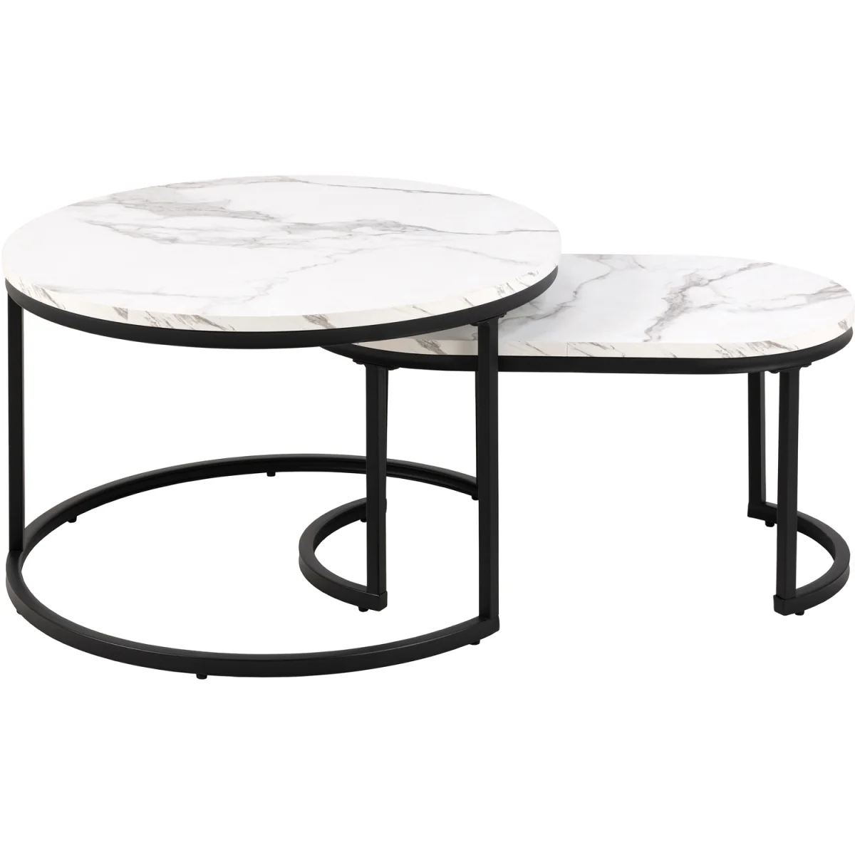 Spiro Coffee Table Set with White Marble Melamine Top & Black Legs - White – image 3