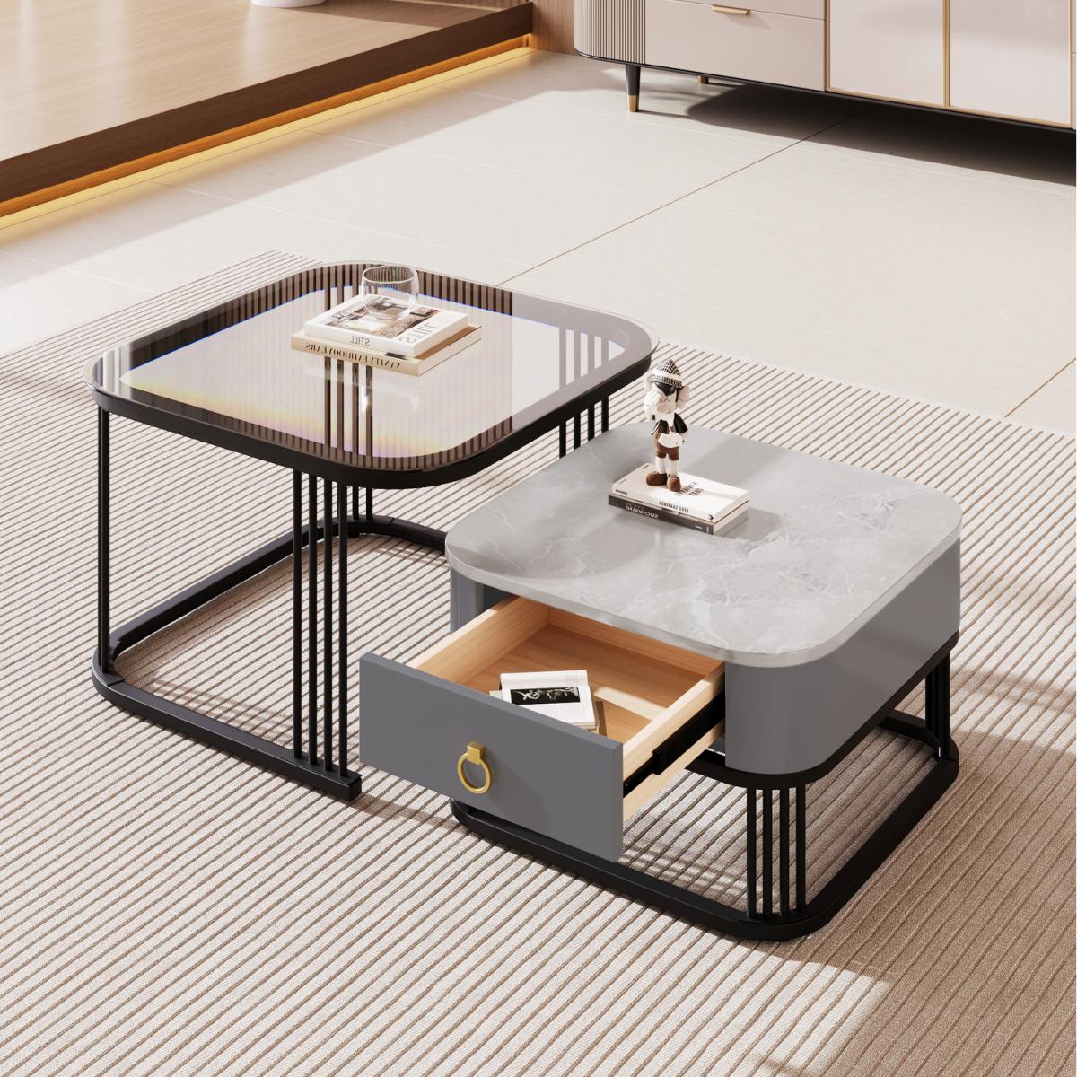 Nestable Coffee Table with Gold Accents - Grey