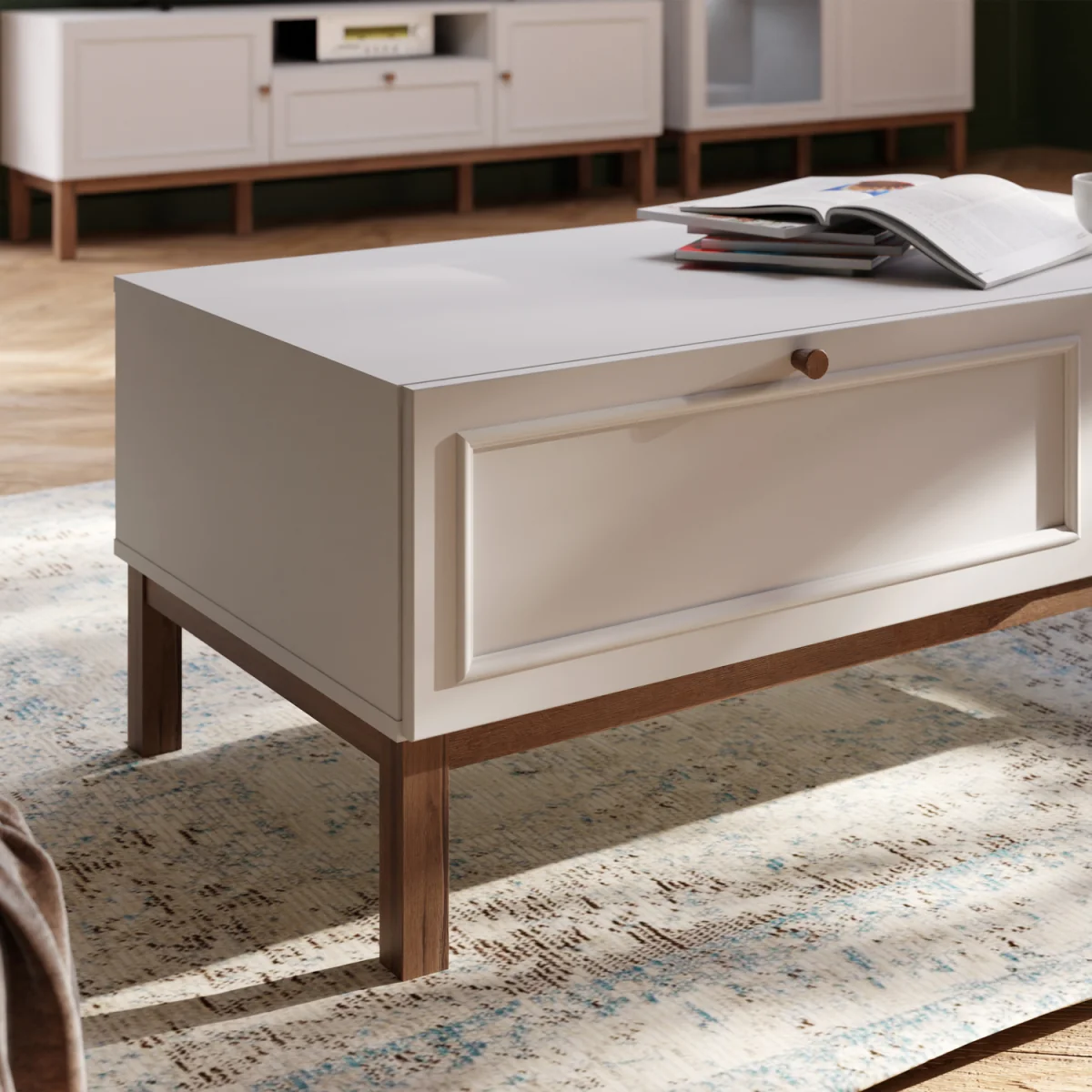 Wensley 1 Drawer Coffee Table in Light Grey and Oak - Light Grey & Oak – image 5