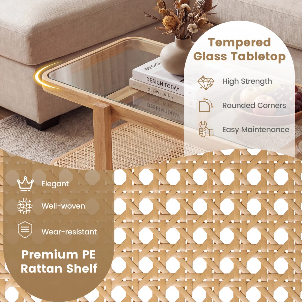2-Tier Coffee Table with Storage - Brown – image 6