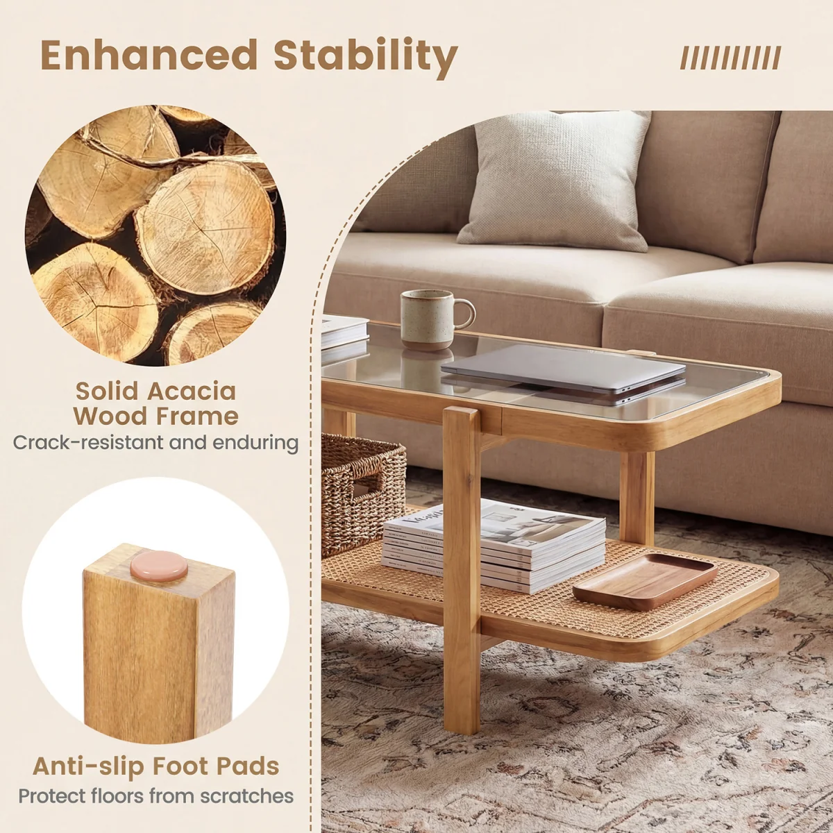 2-Tier Coffee Table with Storage - Brown – image 9