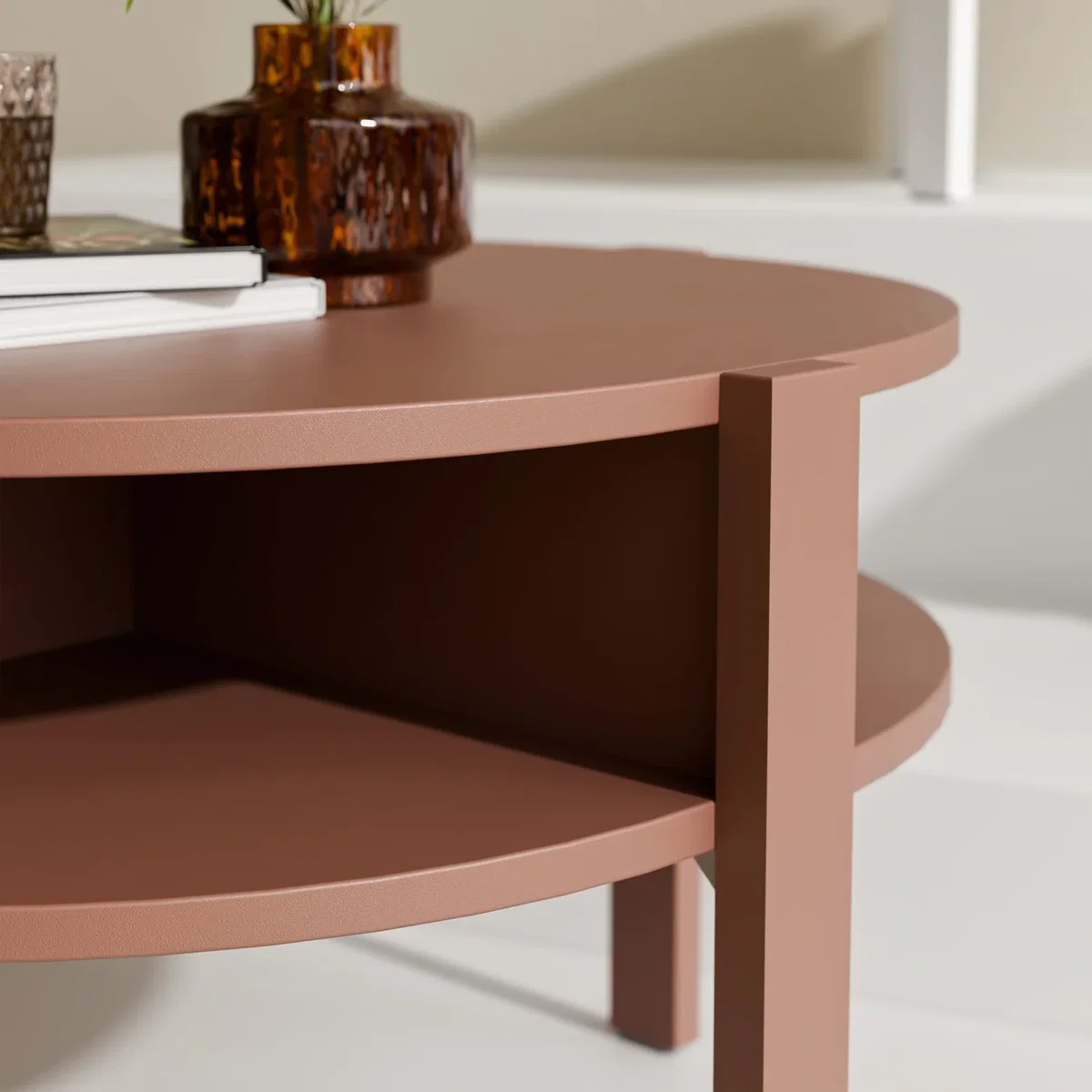 Tobago Round Coffee Table with Open Shelf in Terracotta - Terracotta – image 5