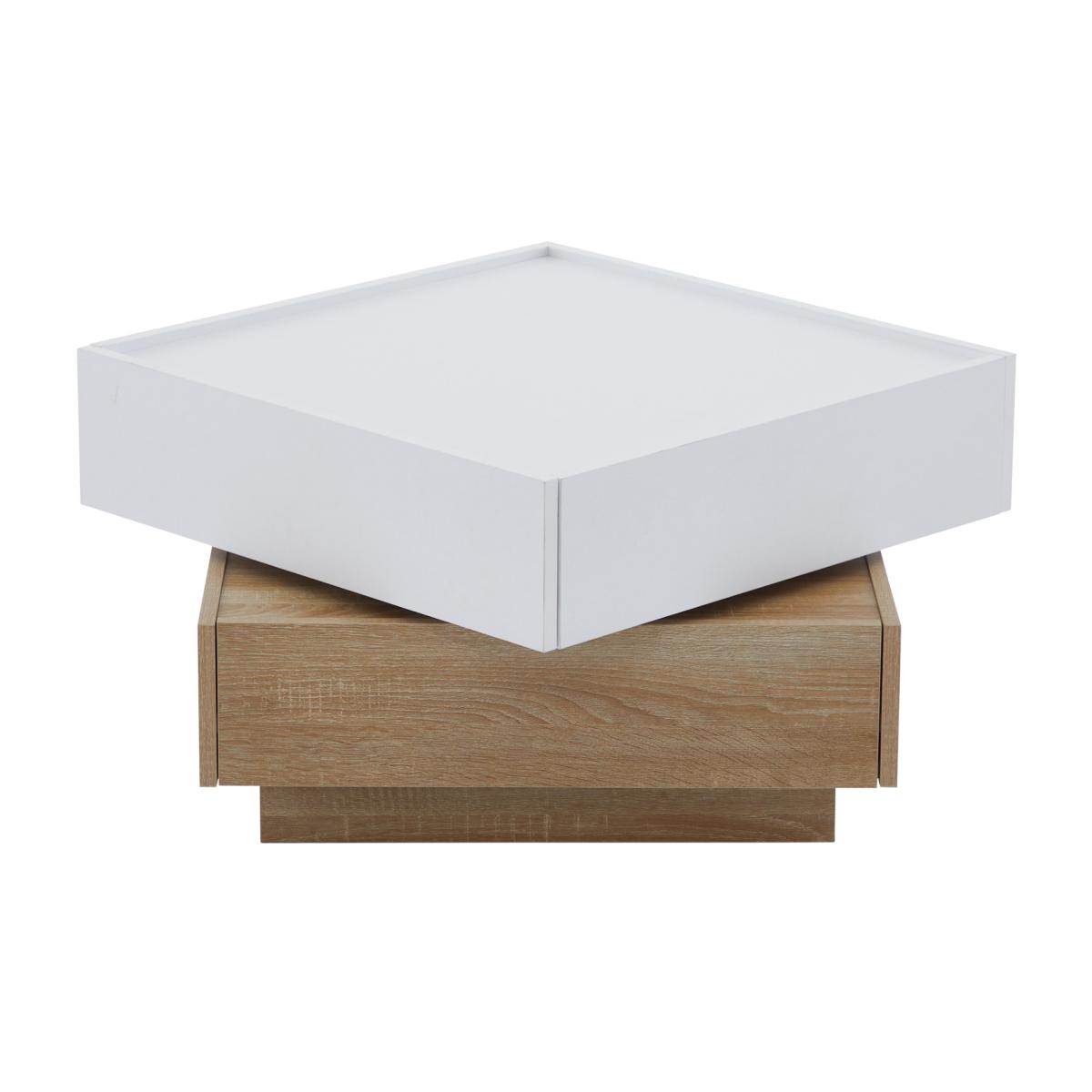 Square Rotating Coffee Table - White+Oak