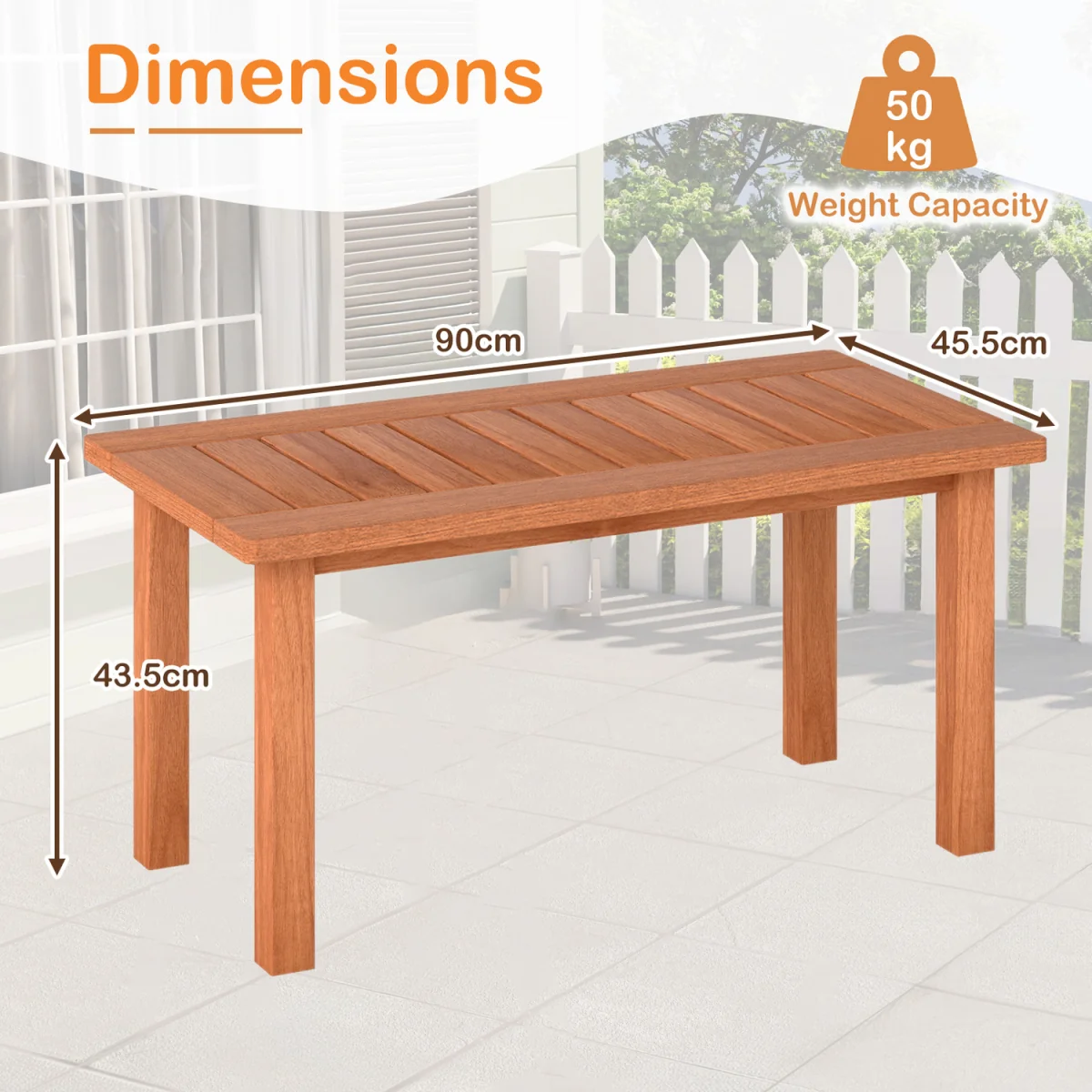 Rectangular Wooden Center Table for Balcony - Brown – image 2