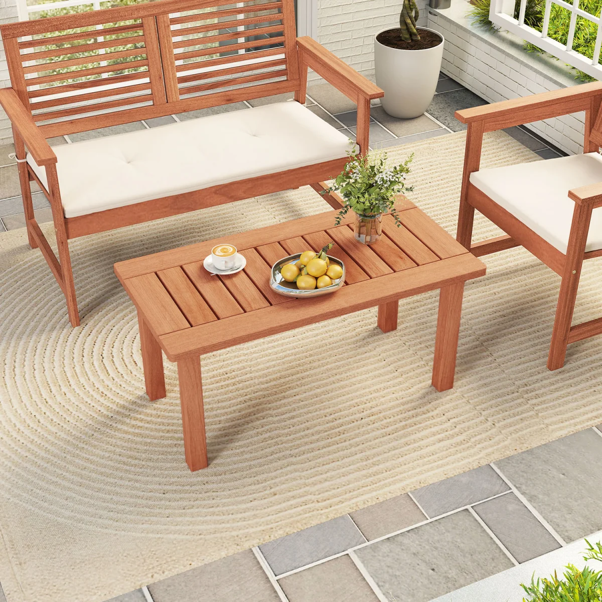Rectangular Wooden Center Table for Balcony - Brown – image 12
