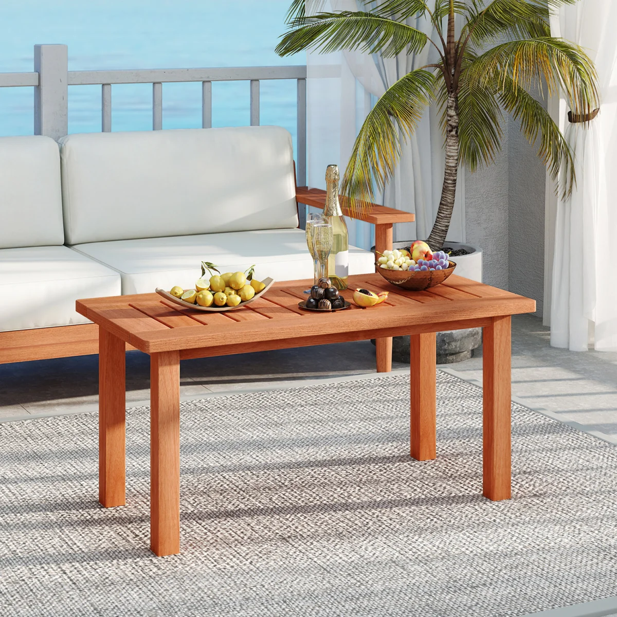 Rectangular Wooden Center Table for Balcony - Brown – image 3