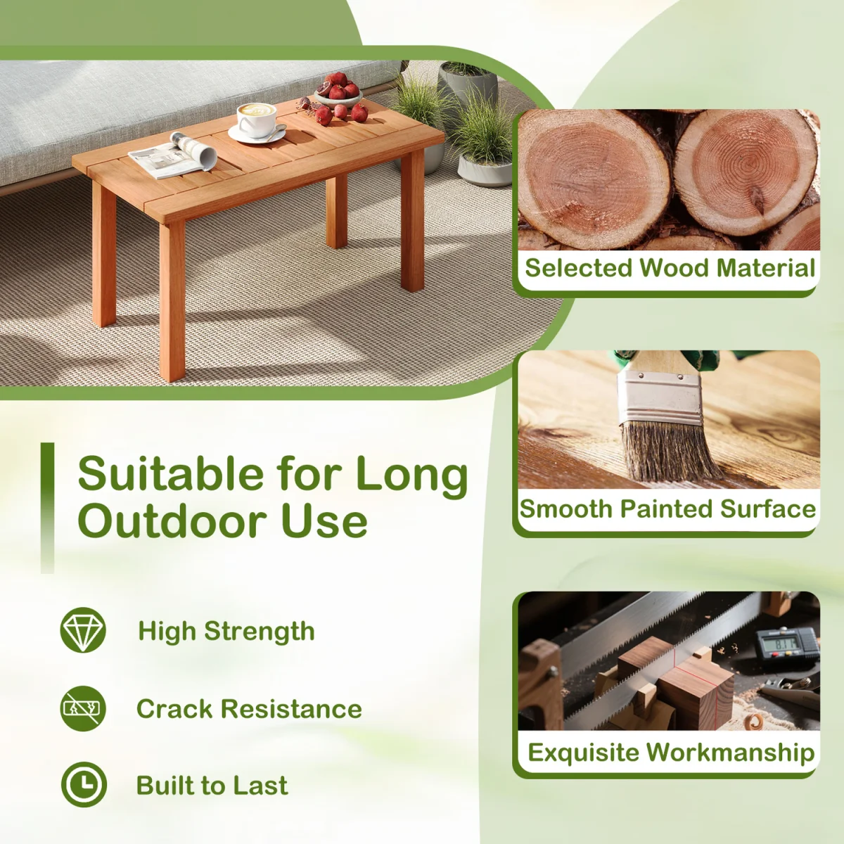 Rectangular Wooden Center Table for Balcony - Brown – image 4