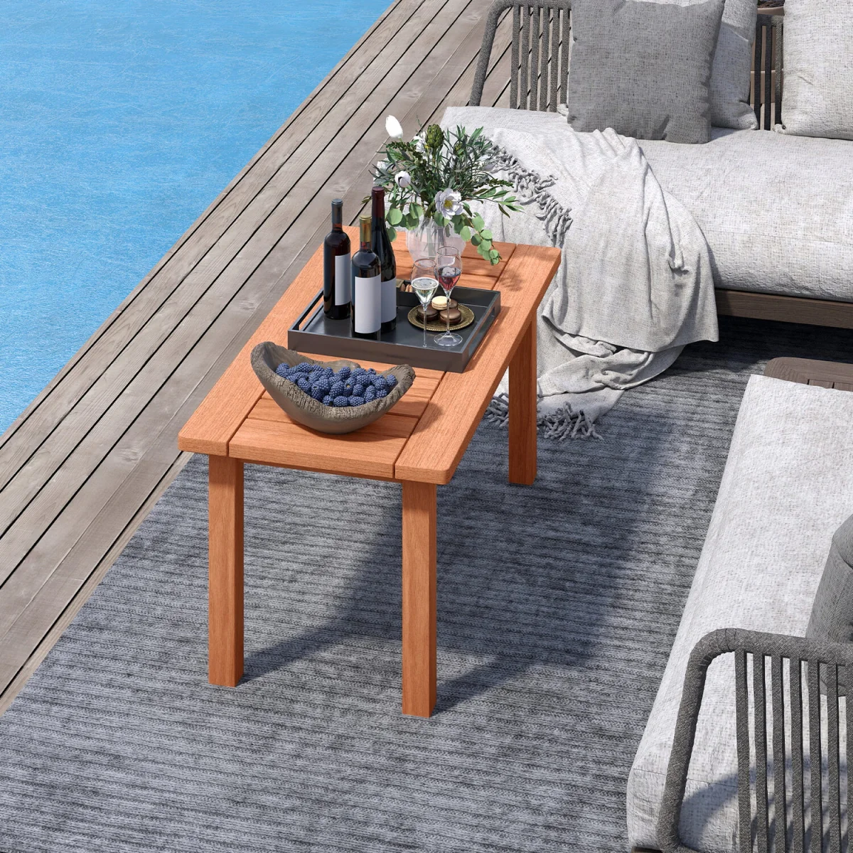 Rectangular Wooden Center Table for Balcony - Brown – image 7