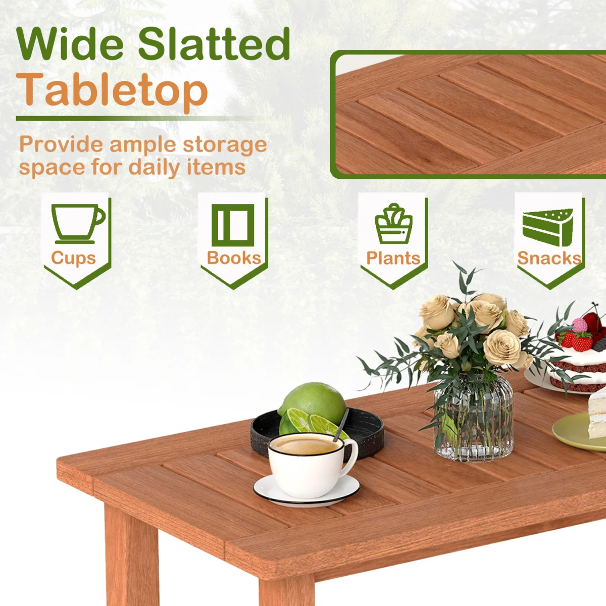 Rectangular Wooden Center Table for Balcony - Brown – image 8