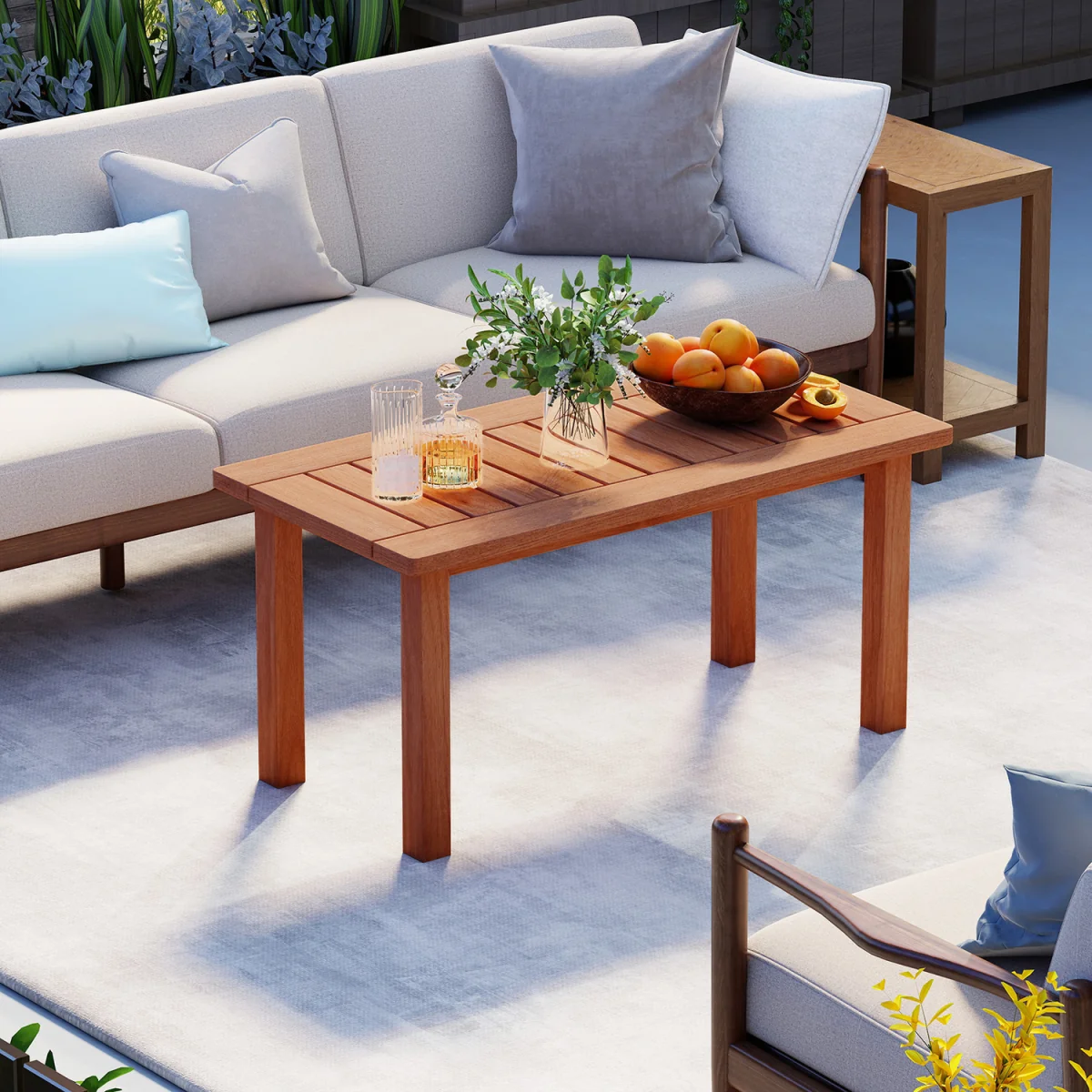Rectangular Wooden Center Table for Balcony - Brown – image 9