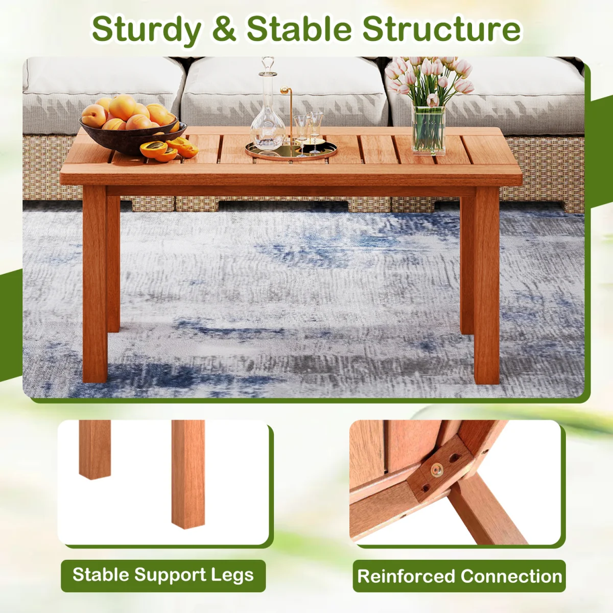 Rectangular Wooden Center Table for Balcony - Brown – image 10
