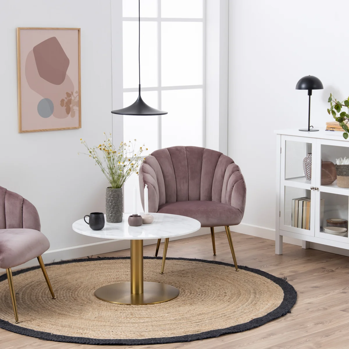 Corby Round Coffee Table with White Polished Marble Top & Gold Base - Gold – image 2