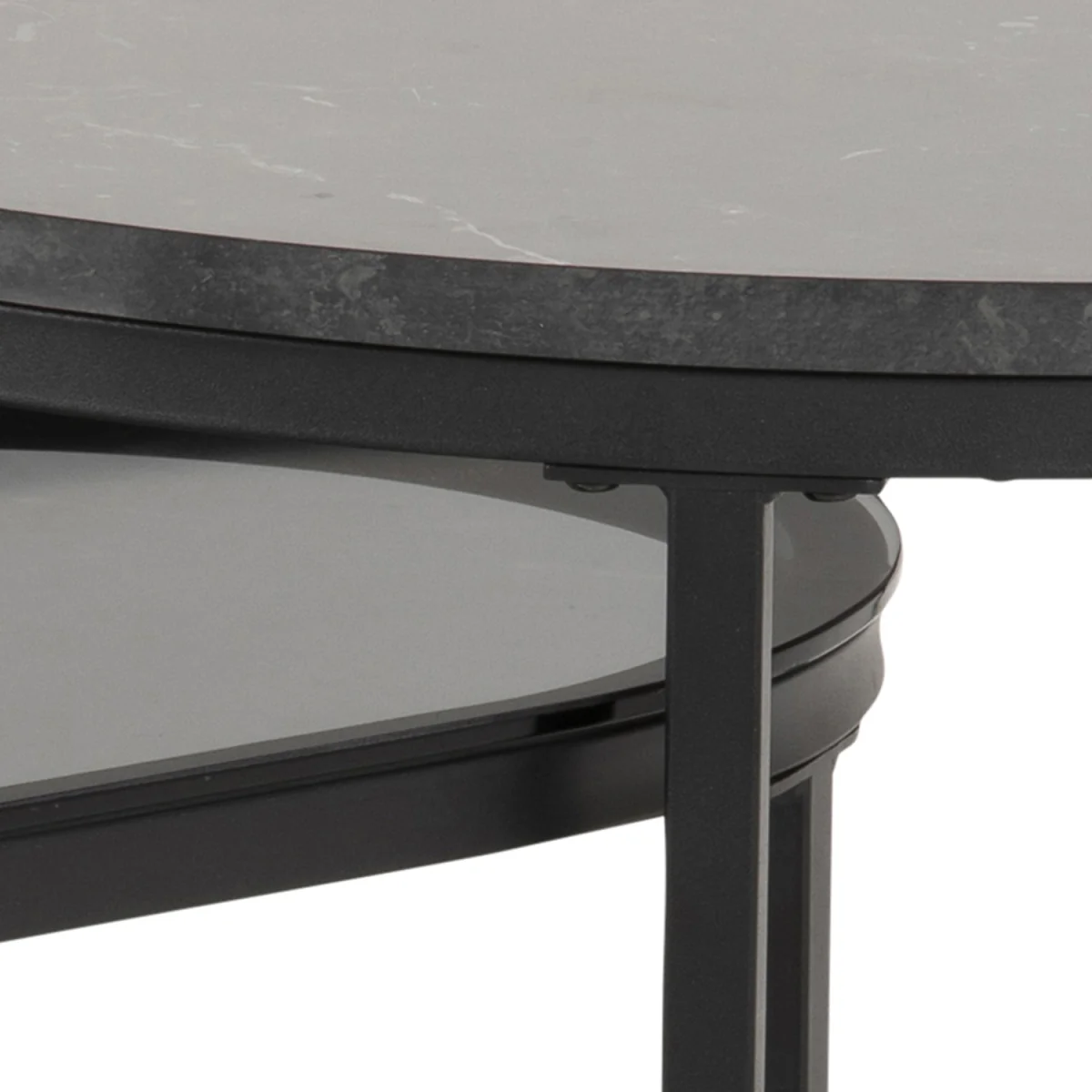 Spiro Round/Oval Coffee Table Set with Black Marble/Smoked Melamine Glass Top - Black – image 2