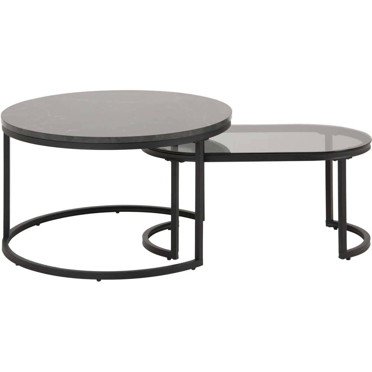 Spiro Round/Oval Coffee Table Set with Black Marble/Smoked Melamine Glass Top - Black – image 3