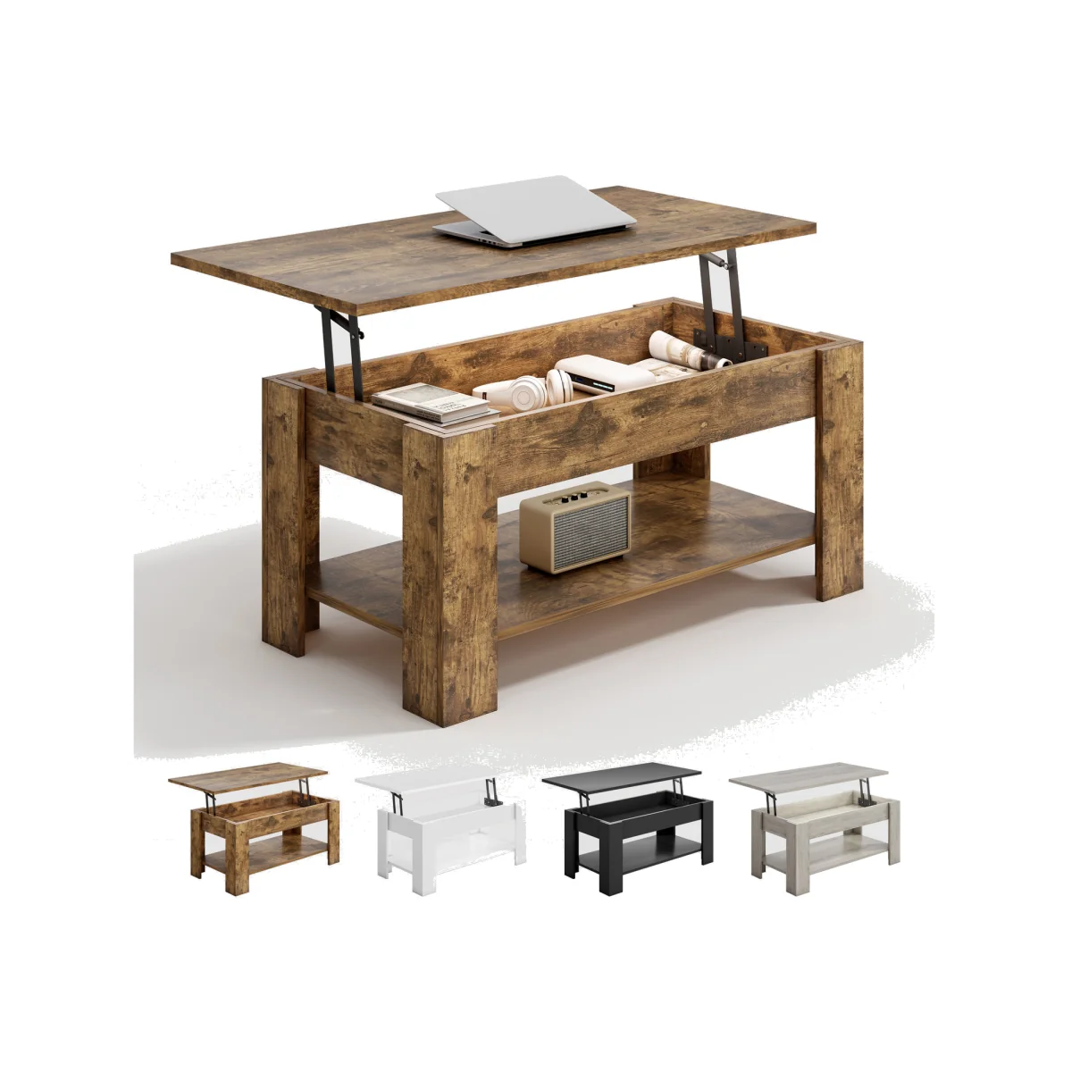 MCC Direct Lift-Top Coffee Table - Convertible Work Desk and Dining Surface - BROWN
