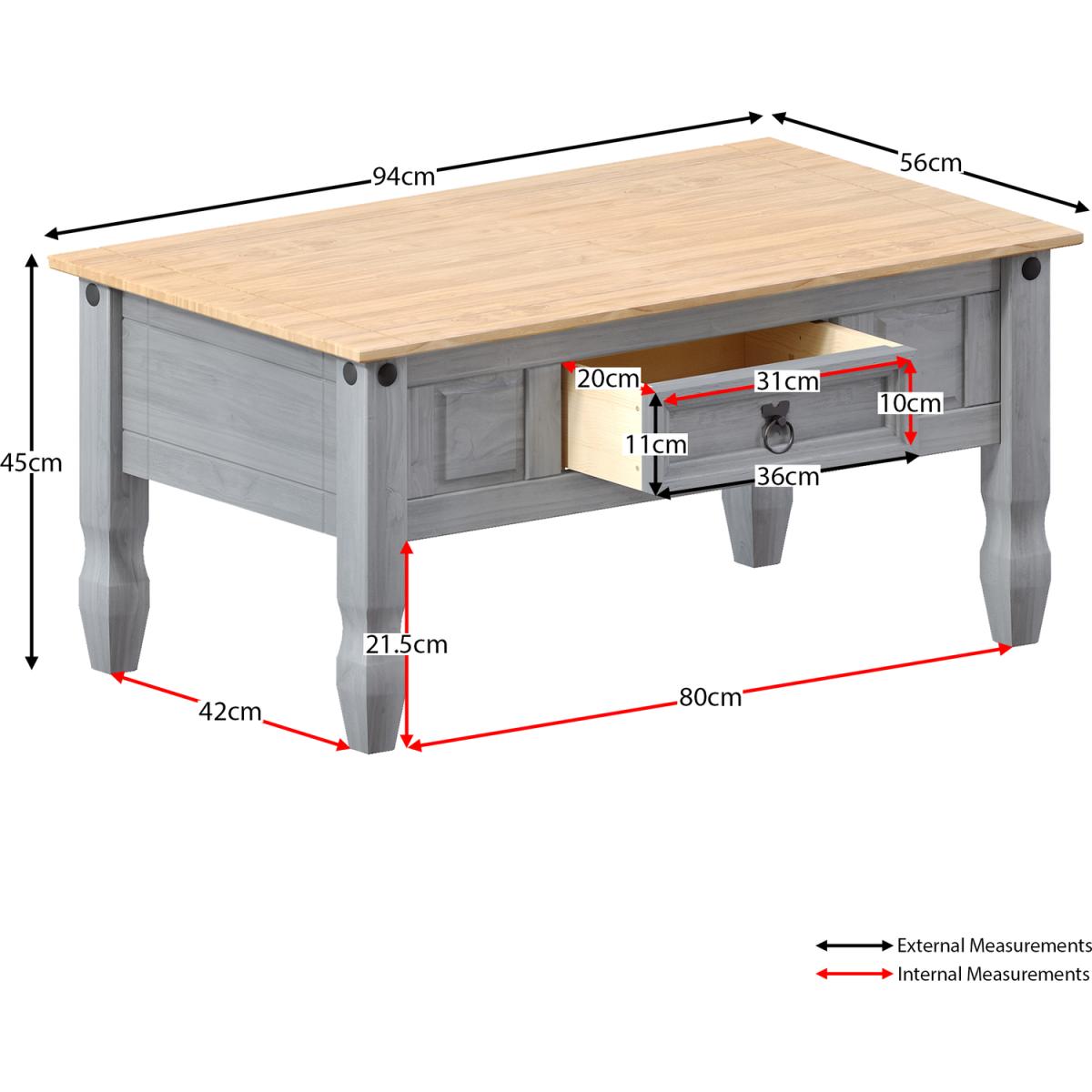 Corona 1 Drawer Coffee Table, Grey - Grey – image 2